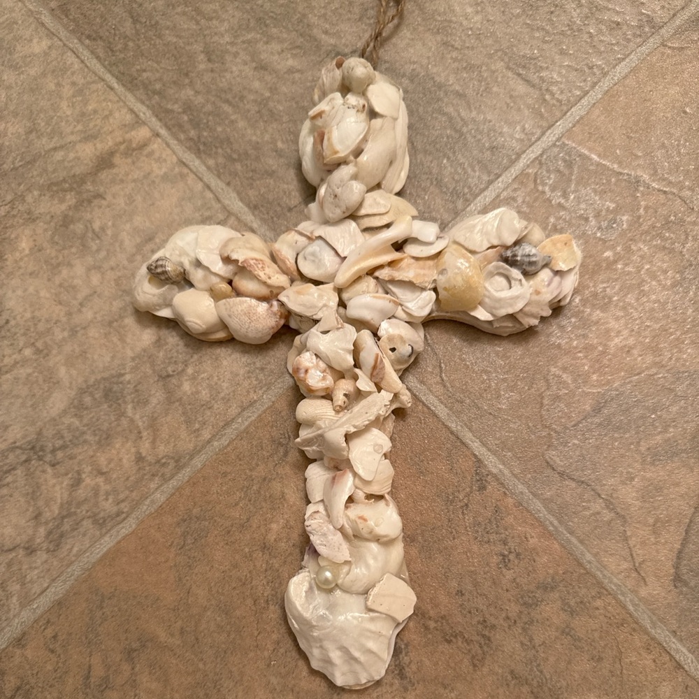 Shell Adorned Decorative Cross